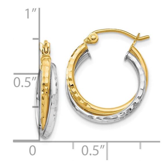 14k Two Tone Gold Crossover D/C Double Round Hoop Earrings, 3 x 17mm - Picture 5 of 6